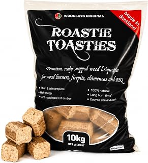 Roastie-Toastie Fire Heat Logs - Ultra Dry Compressed Fire Logs for Wood Burners, Open Fires, Multi-Fuel Stoves. Planet-Friendly Wood Briquettes. Made in Scotland 10kg
