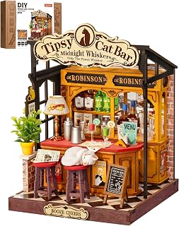 Rolife Tipsy Cat Bar DIY Miniature House Kit for Adults | 1:28 Scale Bar Book Nook Kit for Beginners, Therapeutic DIY Craft Diorama for Adult Home Decor & Birthday Gift