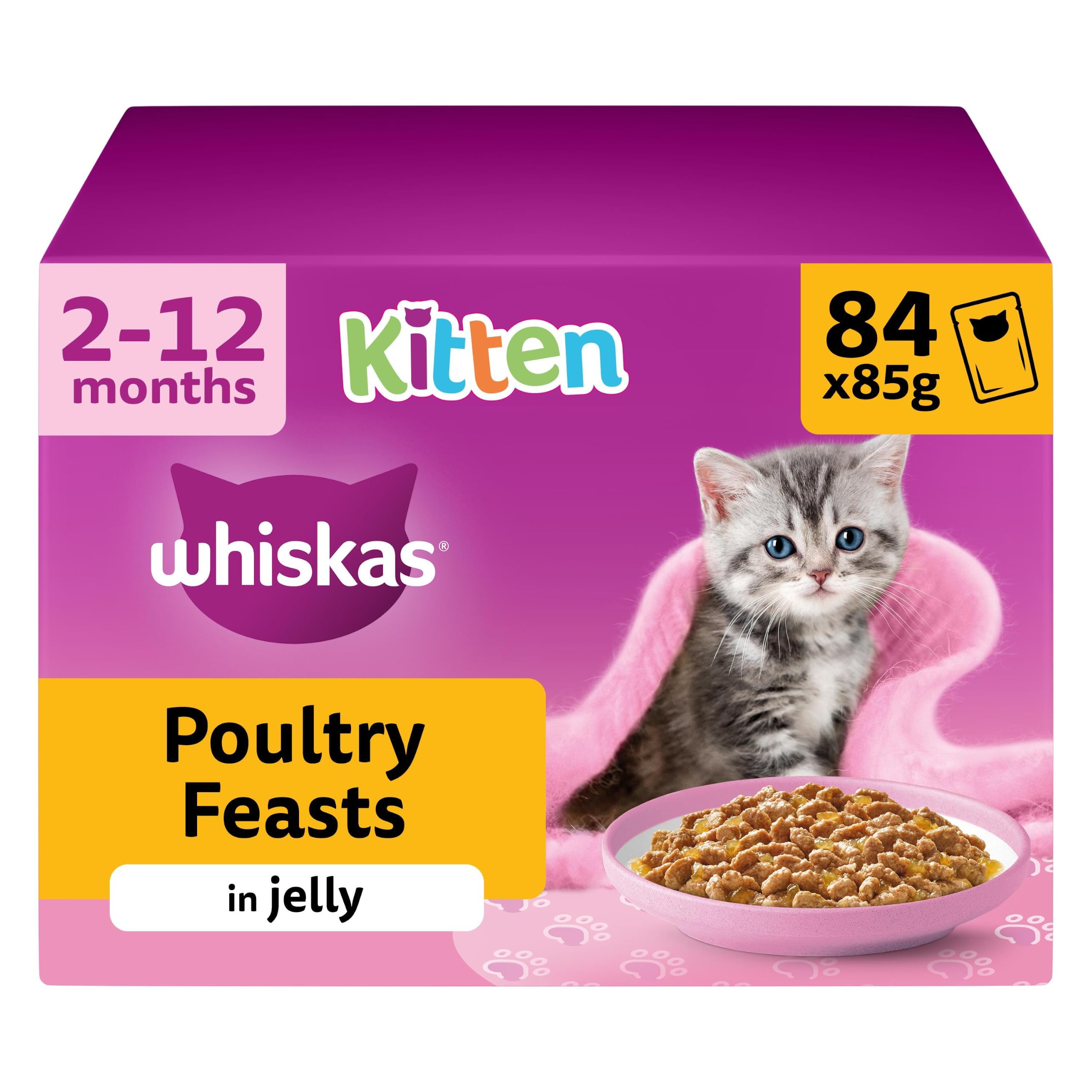 whiskas Junior Poultry Selection in Jelly 84 Pouches, Wet Kitten and Cat Food, S