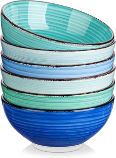 vancasso Bonita 27 Oz Cereal Bowls Set of 6, Blue Ceramic Bowls for Kitchen, 6 Inch Soup Bowls, Dishwasher & Microwave Safe