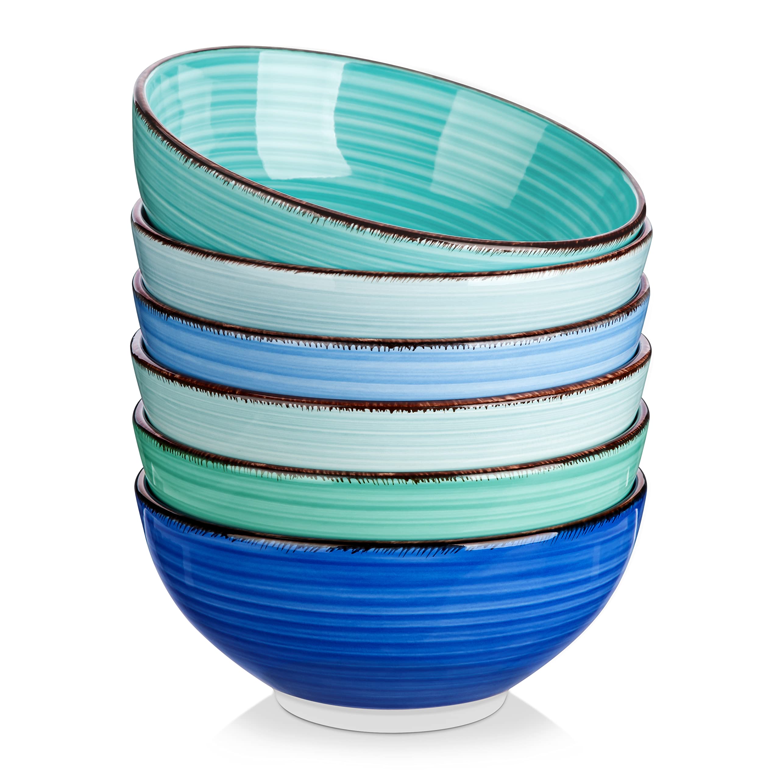 vancasso Bonita 27 Oz Cereal Bowls Set of 6, Blue Ceramic Bowls for Kitchen, 6 I