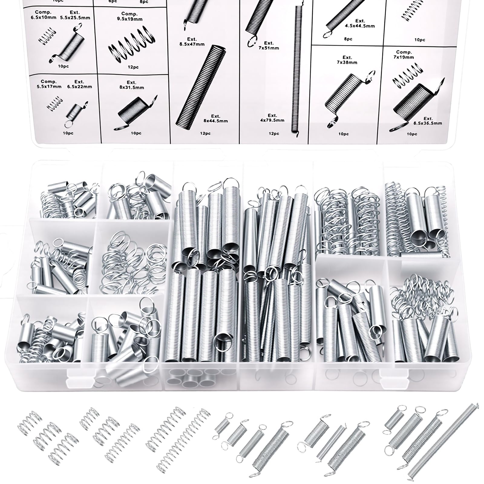 Ruibapa 200PCS Spring Assortment Kit Zinc Plated Extension and Compression Sprin