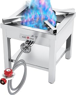 GasOne Stainless Steel Propane Burner Cooker With Regulator with Steel Braided Hose For Outdoor Cooking, Turkey Fry