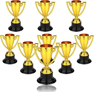LVYOUIF 9 PCS Mini Gold Award Gold Trophy Award Trophy Cups for Kids and Adults Plastic Gold Trophies for Party Favors Props Rewards Sports Winning Prizes Competitions Square 3.3 Inch, JB-9pcs-FED