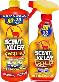 Wildlife Research Center Scent Killer Gold Spray and Refill 44 oz | Hunting Scent Eliminator with Hunt Dry Technology - Odor Prevention & Maximum Performance After Drying