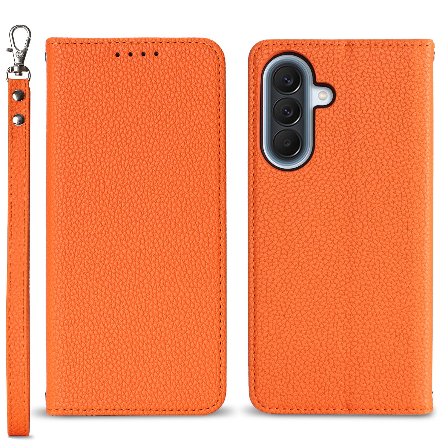 【Hamany】 対応 galaxy a57 5g ケース 手帳型 ギャラクシーa57 ケース カード収納 スマホ ストラップ -オレンジ