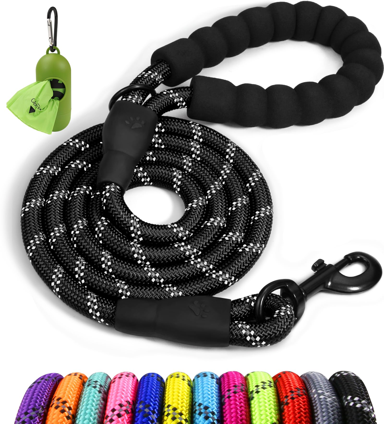 Taglory Rope Dog Leash for Medium Large Dogs, 6 FT Padded Handle, Black | Climbi
