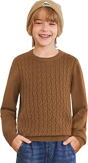 Arshiner Boys Sweater Long Sleeve Cable Knit Crewneck Pullover Winter Tops