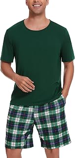 Uniexcosm Men's Short Cotton Pyjamas Set Short Round Neck Short Sleeve Pyjamas Top and Bottom Man Summer with Side Pockets