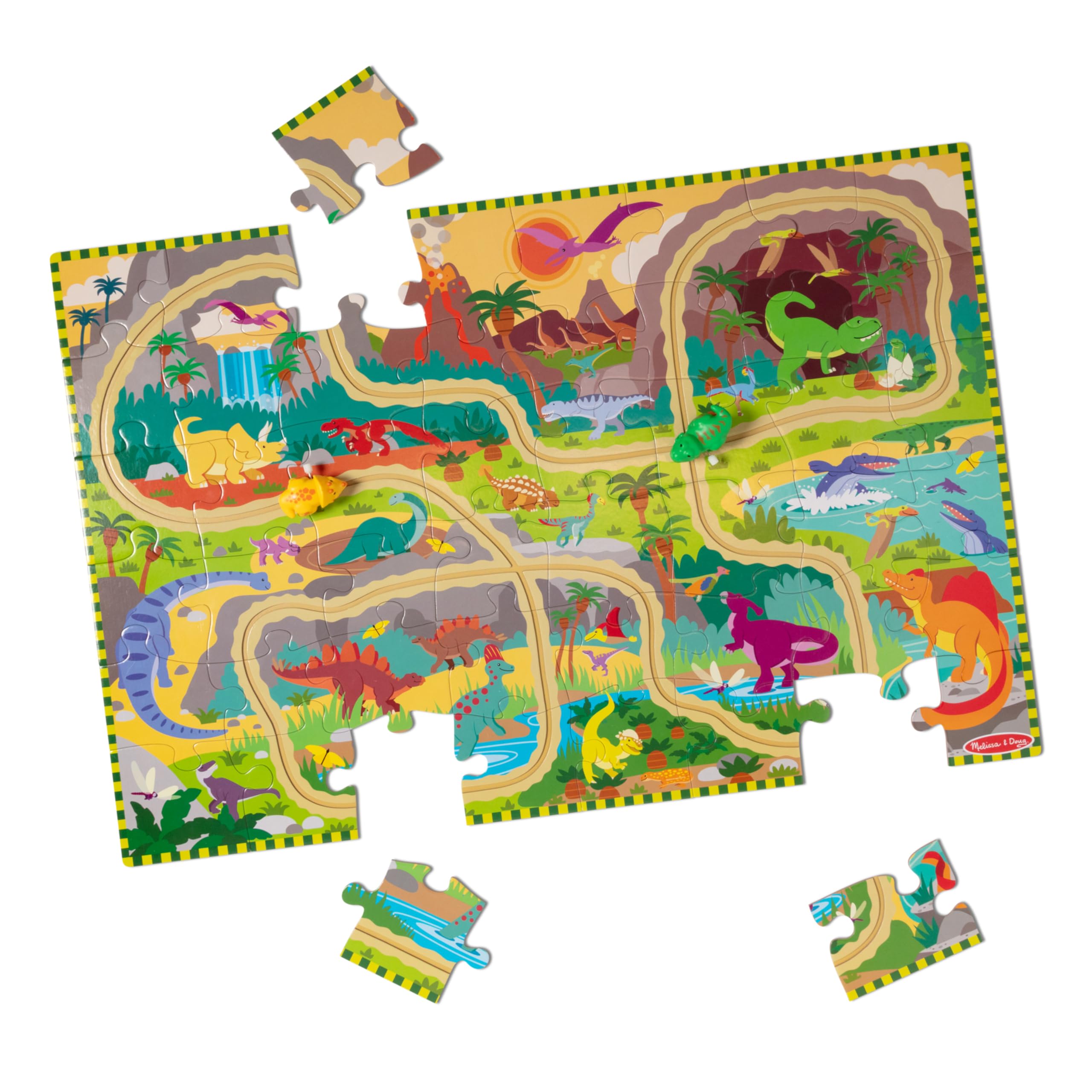Melissa & Doug Dinosaur Adventure Tracks Cardboard Jigsaw Floor Puzzle and 2 Win