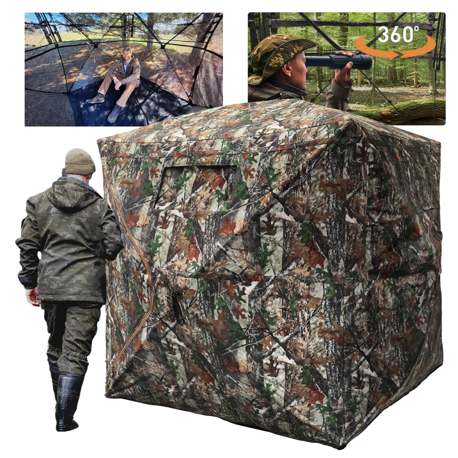 FUNHORUN Hunting Blind with Floor Mat, 360 See Through Ground Blind, Pop Up | 2/