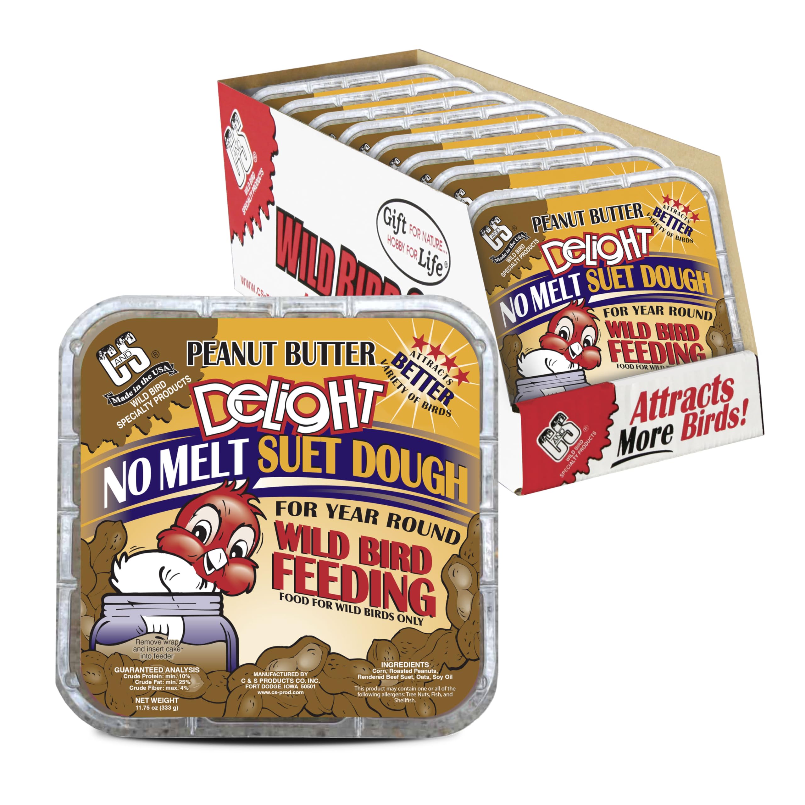 C&S Peanut Butter Delight No Melt Suet Dough, Suet Cakes for Wild Birds | Peanut