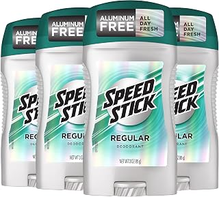 Speed Stick Aluminum Free Men's Deodorant, Regular, 3 oz (4 Pack) | 24-HR Sweat and Odor Protection, Underarm Antiperspirant for Men, Male Grooming, Everyday Use, Active Lifestyles