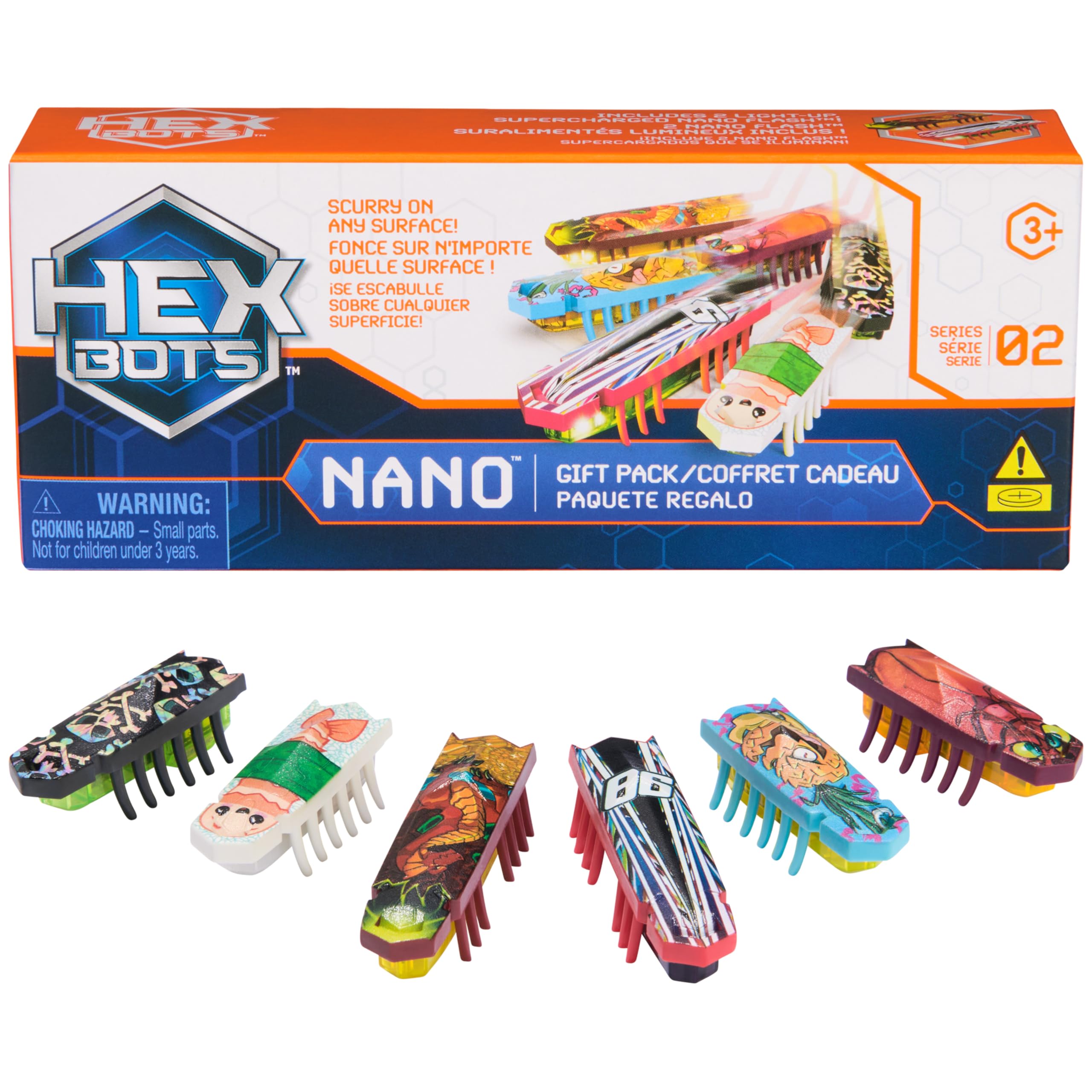 HEX Bots Nano 6 Pack, 4 Nano Bots with 2 Bonus Nano Flashes, Sensory Toys for Ki