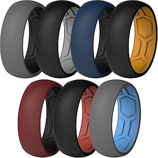 ThunderFit Men's Air Groove Silicone Rings, Breathable, 7.8mm Wide | 1.8mm Thick, Variety Multipack 1-7, Comfortable Fit, Durable & Flexible Silicone, Safe for Gym & Work