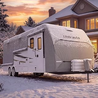 Umbrauto RV Cover 27-30ft: 9 Layers Travel Trailer Cover, Waterproof Camper Cover, Toy Hauler Cover with Tongue Jack Cover, Extra Windproof Ropes, Gutter Covers