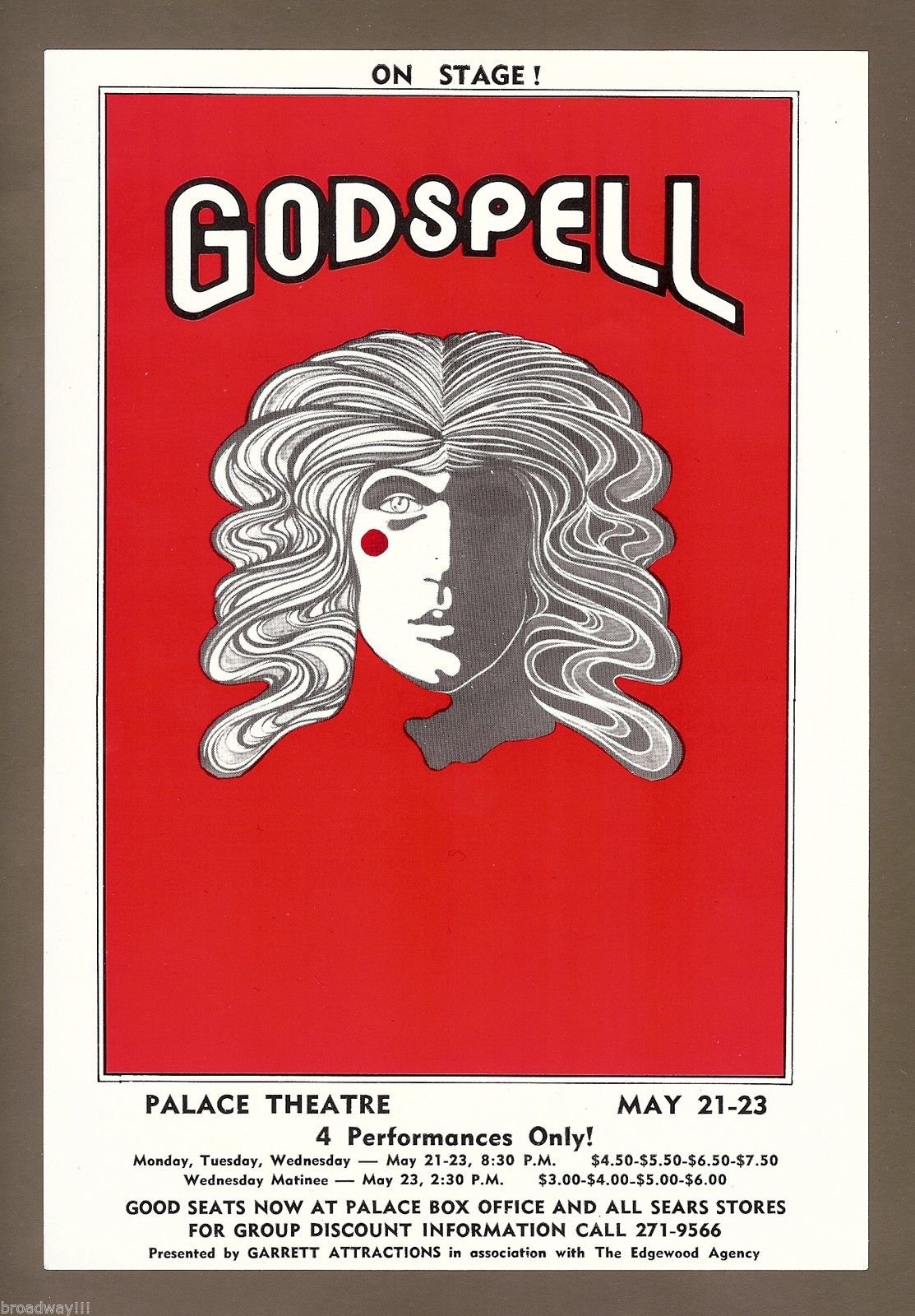 Stephen Schwartz "GODSPELL" Rare 1973 Palace Theatre, Milwaukee Flyer