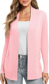 EXCHIC Women's Casual Long Sleeve Knit Cardigan Lightweight Comfortable Open Front Long Sweaters with Pockets