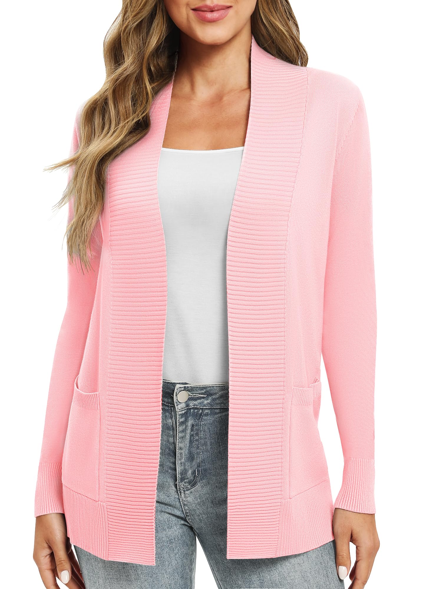 EXCHIC Women's Casual Long Sleeve Knit Cardigan Lightweight Comfortable Open Fro