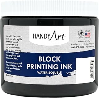 Handy Art Block Printing Ink, Black, 16 oz Jar, Water-Soluble | Highly Pigmented Vibrant Opaque Color with Superior Transfer Tack, Water Soluble, Certified Safe &amp; AP Non-Toxic, Made in USA