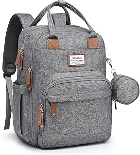RUVALINO Diaper Bag Backpack-Multifunction Travel Baby Diaper Bag with Changing Pad, Insulated Bottle Holders &amp; Pacifier Case, Large Capacity, Waterproof, Gray