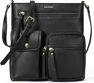Telena Crossbody Bag for Women Leather Vintage Shoulder Purse Handbag with Multi Pocket Adjustable Strap, Ultra Soft Medium Travel Purse Black