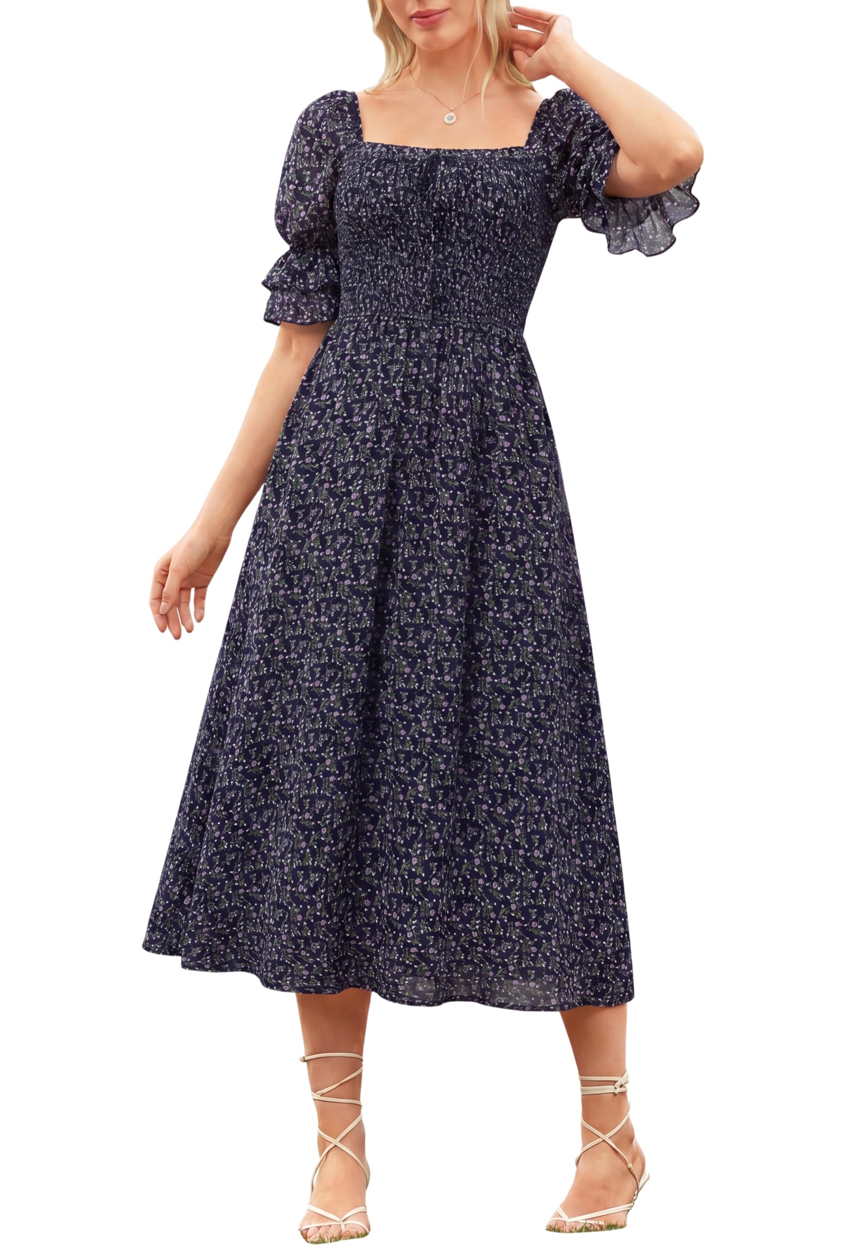 Scarlet Darkness Cottagecore Floral Dress Women Summer Midi Dresses