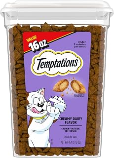 Temptations Classic Crunchy and Soft Cat Treats, Creamy Dairy, 16 oz | Under 2 calories per treat, 100% complete & balanced for adult cats, resealable tub, use as snack, meal, or food topper