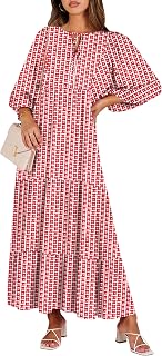 ANRABESS Womens Boho Maxi Dresses 2026 Summer V Neck Puff Sleeve Floral Flowy Swing Fall Casual Long Dress