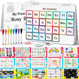 HAN-MM Busy Book for Kids, Montessori Preschool Learning Activities, 30 Themes with 8 Marker, Workbook Activity Binder for Toddlers 1-3, Autism Learning Materials and Tracing Coloring Book, BusyTots