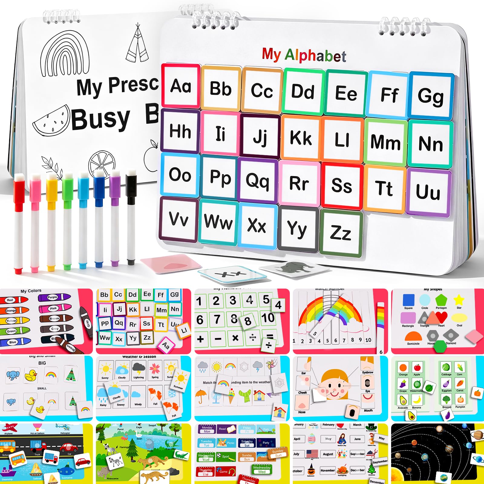 HAN-MM Busy Book for Kids, Montessori Preschool Learning Activities, 30 Themes w