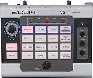 Zoom V3 Vocal Processor, Vocal Effects Pedal, 3-Part Harmony, Pitch Correction, 16 Studio Grade Effects, Battery Powered, for Streaming and Recording