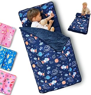 Primlect Toddler Nap Mat with Pillow, Roll Up Extra Large Sleeping Bag | 55''x35'' Sleeping Mat with Blanket, Machine Washable, Perfect for Daycare, Preschool, Kindergarten, Travel