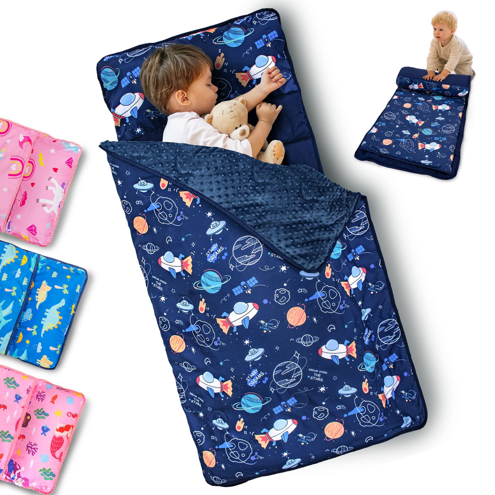 Primlect Toddler Nap Mat with Pillow, Roll Up Extra Large Sleeping Bag | 55''x35
