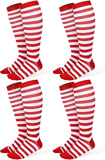 SATINIOR 4 Pair Red White Striped Knee High Socks for Women, Large