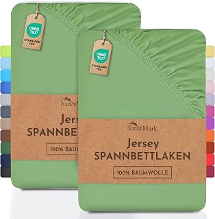 NatureMark Pack of 2 Children's Jersey Fitted Sheets, 100% Cotton, Many Sizes and Colours, Brand Quality, STANDARD 100 by OEKO-TEX® Certified, 70 x 140 cm, Jade