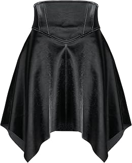 Goth High Waisted Faux Mini Leather Skater A-Line Flared Rave Skirt for Punk Rock Y2K Women