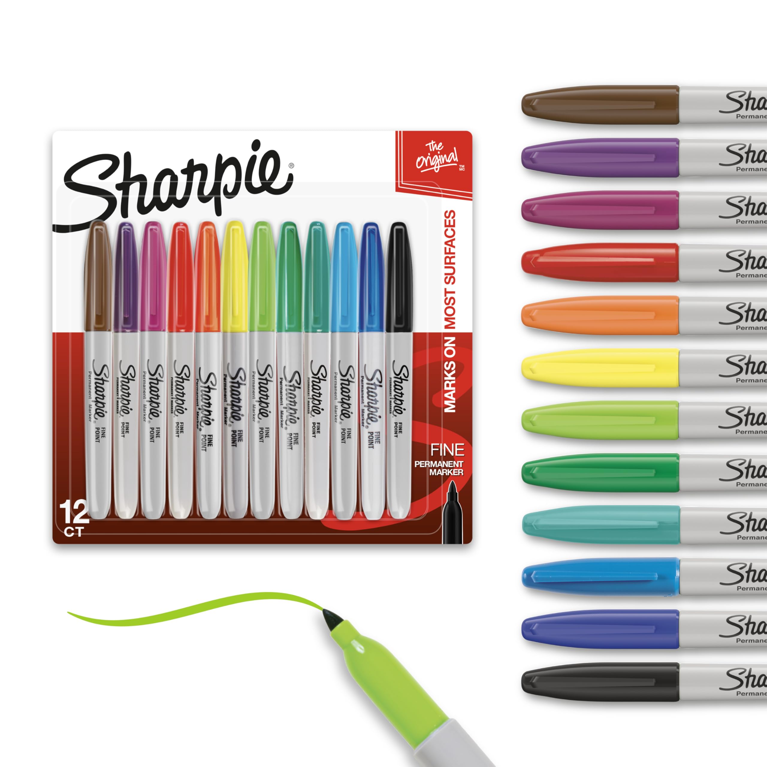 Sharpie Permanent Markers, Fine Tip, 12 Count - Quick Drying, Fade Resistant, Ar