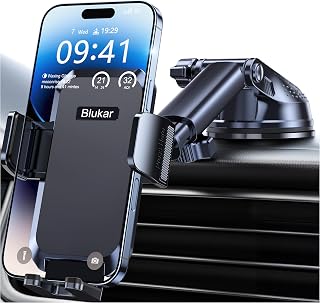 Blukar Car Phone Holder, Adjustable Car Phone Mount-Upgraded Strong Suction | 360° Rotation for Dashboard/Windscreen, One Button Release Automobile Cradle for iPhone 4.0''-7.0'' Smartphones