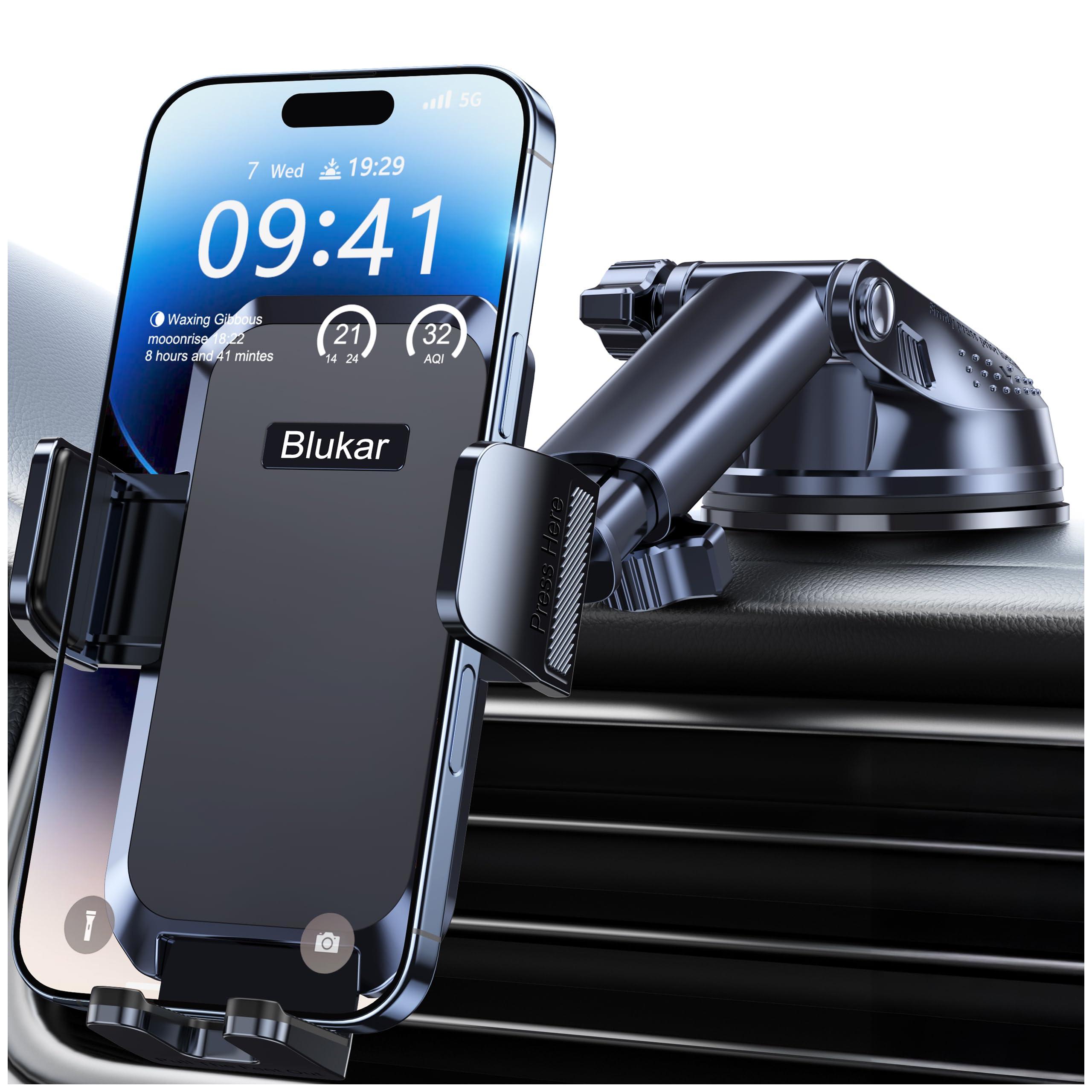 Blukar Car Phone Holder, Adjustable Car Phone Mount-Upgraded Strong Suction | 36