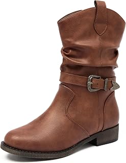 Veittes Women's Mid-Calf Low Heel Western Boots