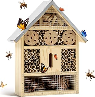 UUMENHA Insect Hotel & Mason Bee House,Butterfly House, Ladybug Hotel | Multi-Functional Bee Hotel for Garden, Attract Pollinators,Durable Natural Wood Design,4.13×2.56×10.63 inches