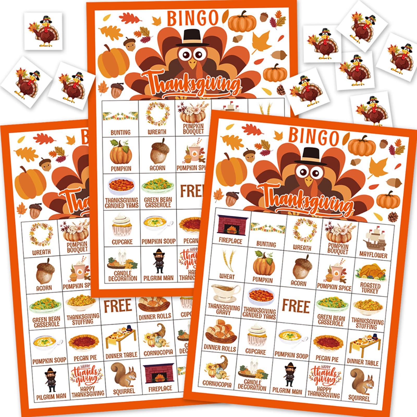 Camping Bingo Game Set, 24 Player Cards (Orange) | Portable cards for bonfire, b