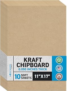 MagicWater Chipboard Sheet - 11x17 inch - 50 pt - 0.050" Thick - 10 Pack | For DIY Projects, Heavy Duty Kraft, Paperboard for Scrapbooking, Books, Picture Frame Backing, Art Projects &amp; Crafts