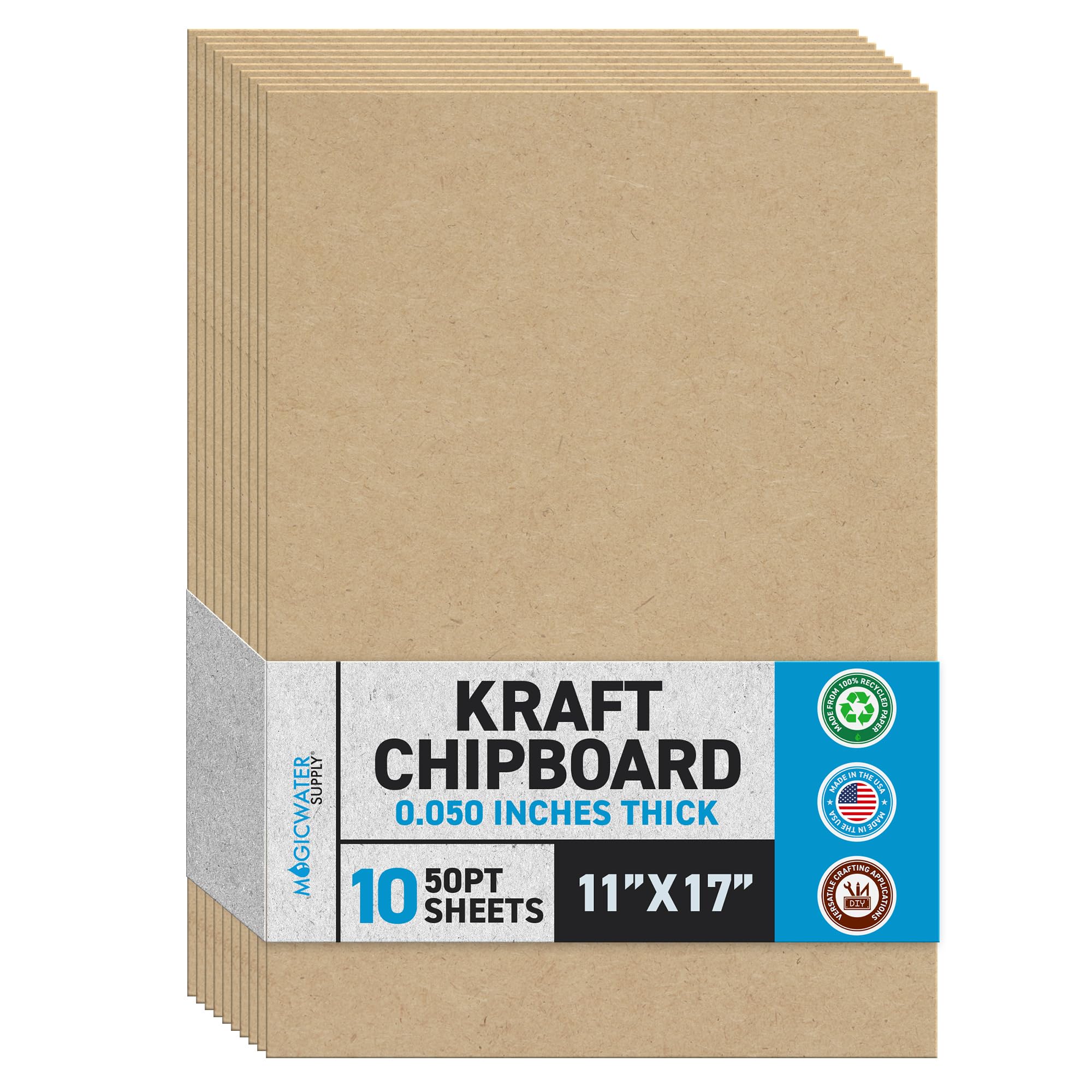 MagicWater Chipboard Sheet - 11x17 inch - 50 pt - 0.050" Thick - 10 Pack | 