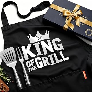 Kitchen Apron Gift for Men, BBQ Grilling Apron with 2 Pockets, Funny Birthday Christmas for Father Dda Husband Boyfriend, Water & Oil Resistant Protective Fabric, Adjustable Professional Chef Apron