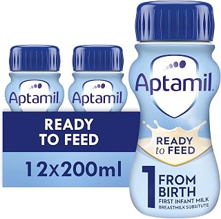 Aptamil 1 First Infant Baby Milk Liquid Formula, Ready to Feed, 12x200ml | Ready to use baby milk formula liquid