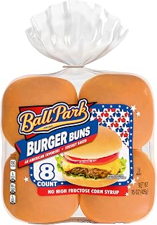 Ball Park White Burger Buns, 8 count, (1.88 oz each), Kosher Hamburger Buns, 15 oz Bag