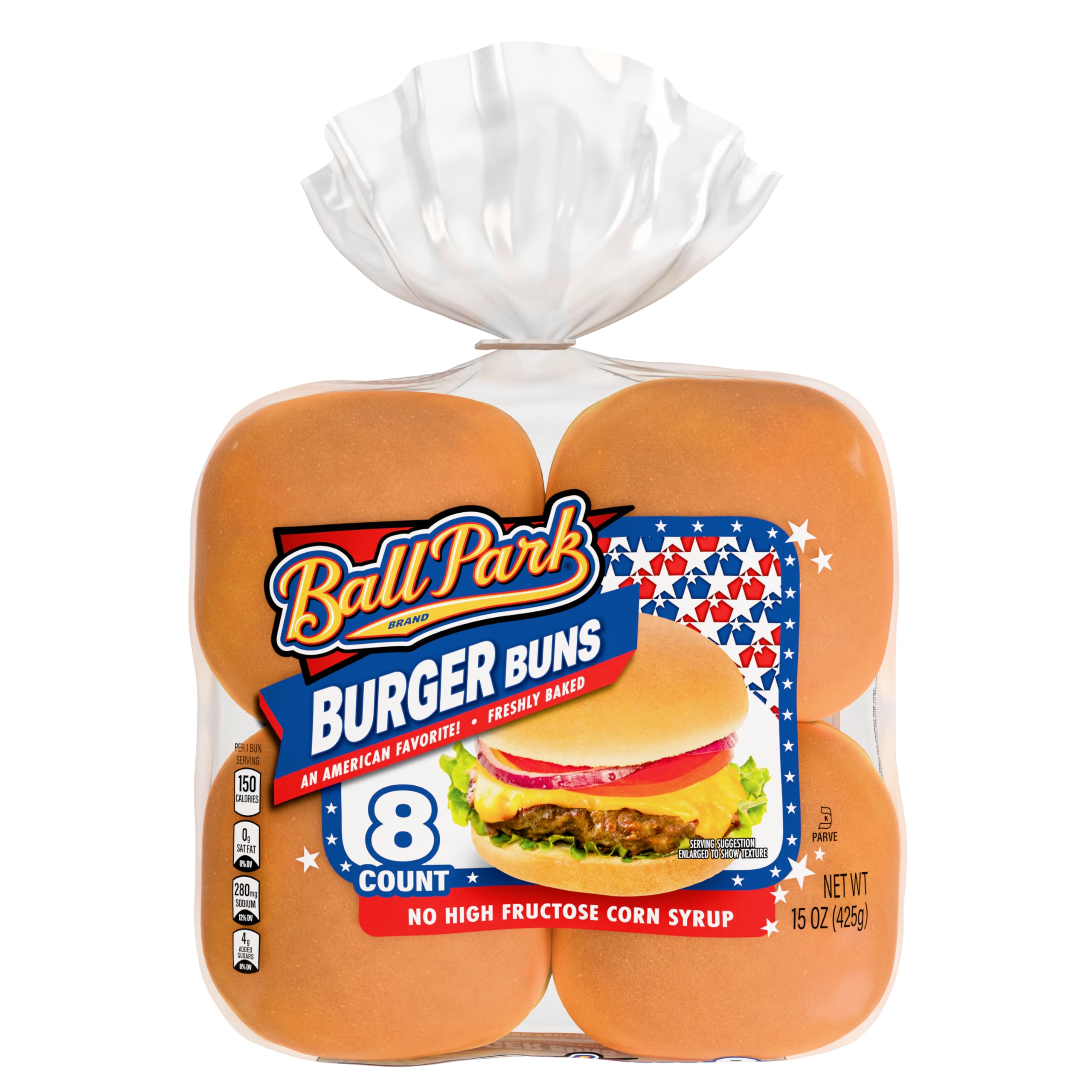 Ball Park White Burger Buns, 8 count, (1.88 oz each), Kosher Hamburger Buns, 15 