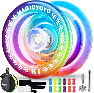 MAGICYOYO Responsive YoYo K1-Plus for Kids Beginners with Yoyo Storage Bag + 12 Yoyo Strings and Yo-Yo Glove Gift (Blue Pink Yellow)